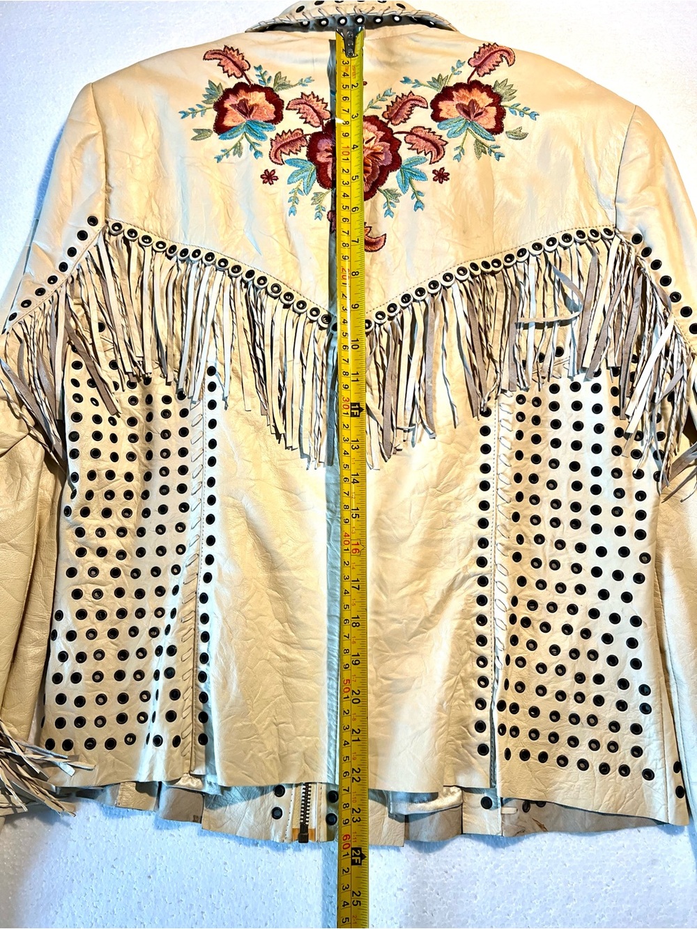 Double D Ranch Cream Leather Fringe Jacket with Embroidered Florals size M - Picture 9 of 16